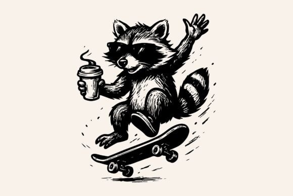 Cool Skateboard Raccoon with Sunglasses