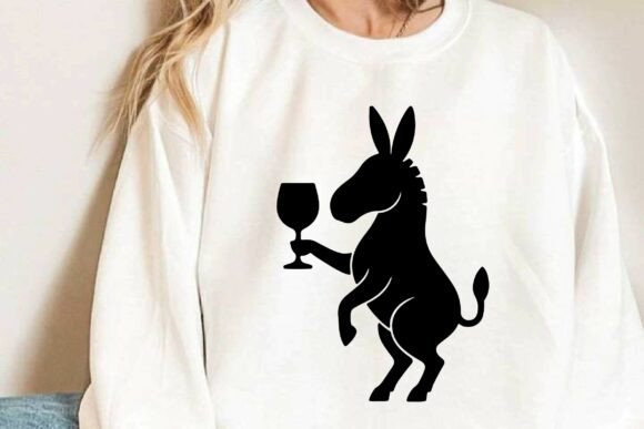 Donkey Holding Wine Glass SVG Silhouette