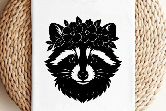 Flower Crown Raccoon Head Clipart Vector