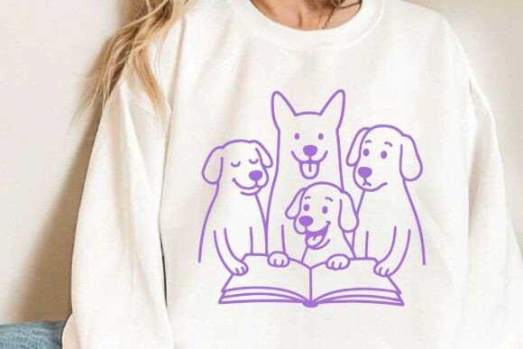 Funny Dogs Reading Book SVG PNG Clipart