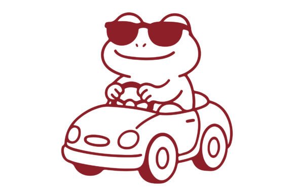 Funny Frog Riding Cartoon Car Line Art Embroidery Review